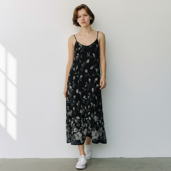 Anne Klein Dresses & Skirts - Vintage Y2K Dark Floral Slip Dress Black Gray Grunge 90s Whimsigoth Fairy Size 2